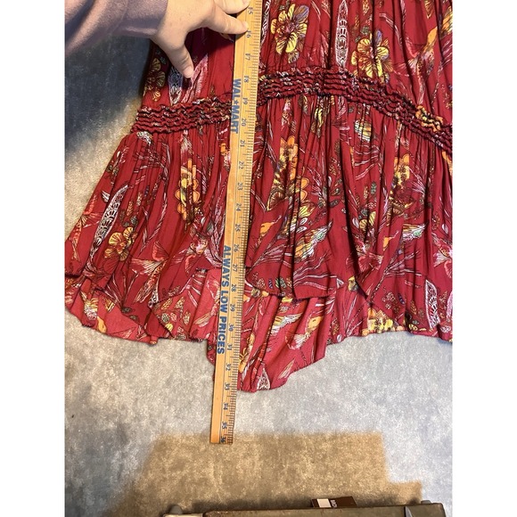 FREE PEOPLE S Printed Tunic Top Dress Boho Floral Hummingbird Tiered Lightweight - Picture 4 of 8
